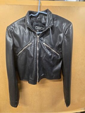 CHROME Black Leather Zip-Front Women's Jacket